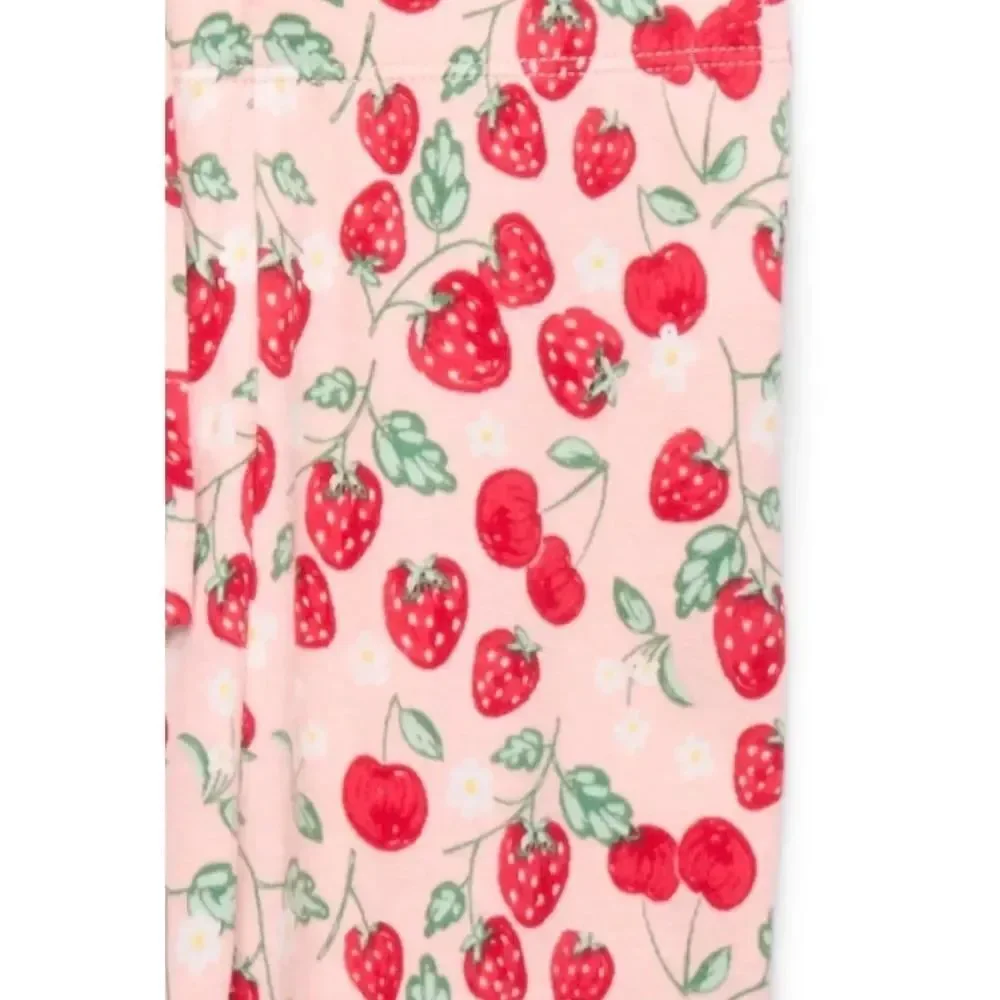 Toddler Cotton Sleep Tee & Pants Pajama Strawberry Print 2-Piece Set Size 4T